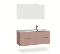 Ensemble salle de bain 4 pièces - AQA DESIGN - VENERE - Rose poudré - Vasque céramique - Base suspendue MDF cannelé
