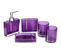 Ensemble Salle de Bain 5 Pièces Acrylique Violet | Résine robuste, Facile à nettoyer, Accessoire pour invités, Distributeur et porte-brosse, Décoration hôtel, Gobel