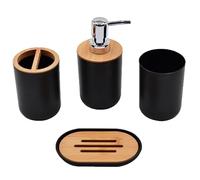 Ensemble Salle de Bain Accessoire Ensemble d'accessoires de salle de bain en bambou, Kit de salle de bain en plastique, distributeur de savon, tasse de brosse à dents, porte-savon, porte-brosse de toi