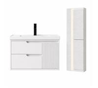 Ensemble salle de bain avec vasque - OTITEC - Meuble sous-vasque 80x47x52 cm - Colonne suspendue 30x90x25 cm