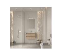 Ensemble salle de bain CONSTRUCTA - Meuble 2 tiroirs 80cm Chêne Futura - Plan céramique 80cm - Miroir 60x80cm - Spot LED - CONJ7869