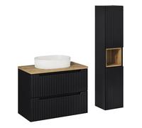 Ensemble Salle de Bain - DECONATION - Astral Black - 2 Tiroirs - Vasque Céramique - Colonne de Rangement