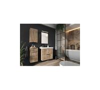 Ensemble salle de bain Lima avec meuble 2 tiroirs Longueur 61,5 cm + vasque + Miroir + 2 meubles complements --