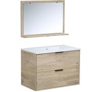 Ensemble salle de bain - Meuble 2 tiroirs - Vasque - L180 x P45 x H55 cm - Miroir - BEVEL