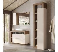 Ensemble salle de bain meuble avec vasque 110cm + colonne 1P cachemire et bois Mercure - ARTURO