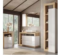 Ensemble meuble vasque 110cm + rangements + colonne blanc et aspect bois Cadiz - ARTURO - ALTOBUY Blanc