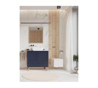 Ensemble salle de bain Valencia avec miroir + vasque + meuble couleur bleu / chene artisan --
