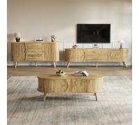Ensemble salon 3 pièces - table basse meuble TV buffet galet - MDF naturel