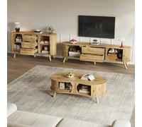 Ensemble salon 3 pièces - table basse meuble TV buffet galet - MDF naturel