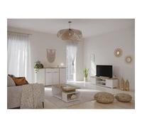 Ensemble Salon Access : Table Basse + Banc Tv + Enfilade 4 Portes - Decor Chene Hamilton Et Blanc Chêne Hamilton et blanc G
