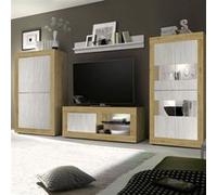 Ensemble Salon aspect bois finition Cadiz façades blanc texturées avec Leds - OTELLO - ALTOBUY