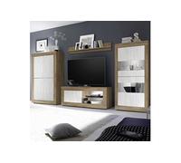 Ensemble Salon aspect bois finition Mercure façades blanc texturées avec Leds - OTELLO -