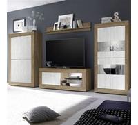 Ensemble Salon aspect bois finition Mercure façades blanc texturées avec Leds - OTELLO - ALTOBUY