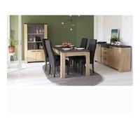 Ensemble Salon AUSTIN - Table salle à manger 170x90 cm - Vitrine - Enfilade 2 portes - Chêne Hamilton et gris gris G