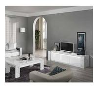 Ensemble Salon Blanc et Effet Marbre Meuble TV avec Leds + Table Basse - PRAVA - ALTOBUY Blanc G