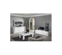 Ensemble Salon Blanc et Effet Marbre Meuble TV et Buffet avec Leds + Table Basse - PRAVA -