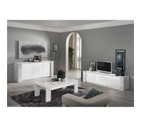 PRAVA - Ensemble Salon Blanc et Effet Marbre Meuble TV et Buffet avec Leds + Table Basse