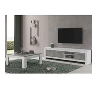 Ensemble Salon Blanc et Gris Marbré Meuble TV 3 Portes + Table Basse Carrée - DENAE - ALTOBUY Gris G