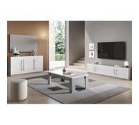Ensemble Salon Blanc et Marbre Meuble TV + Buffet + Table Basse - CLARK -