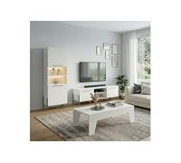 Ensemble salon ALTOBUY CARAT design laqué blanc pieds métal anthracite Blanc