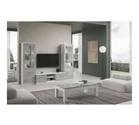 DEYTON - Ensemble Salon Complet Blanc et Gris Marbré Meuble TV + Vitrines avec Leds + Table Basse 127cm