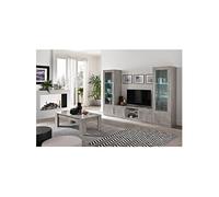 CLARK - Ensemble Salon Complet Effet Marbre Meuble TV et Vitrines avec Leds + Table Basse