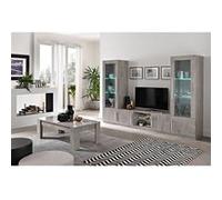 CLARK - Ensemble Salon Complet Effet Marbre Meuble TV et Vitrines avec Leds + Table Basse