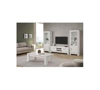 Ensemble Salon Complet Laqué Blanc Brillant Meuble TV + Table Basse + Vitrines Leds - DENAE -