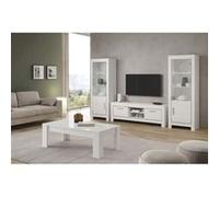 DENAE - Ensemble Salon Complet Laqué Blanc Brillant Meuble TV + Table Basse + Vitrines Leds