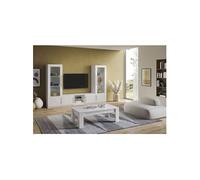 CLARK - Ensemble Salon Complet Laqué Blanc Meuble TV et Vitrines avec Leds + Table Basse