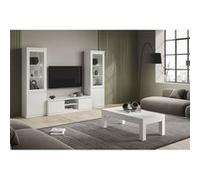 Ensemble Salon Complet Laqué Blanc Meuble TV + Vitrines avec Leds + Table Basse 127cm - DEYTON - ALTOBUY Blanc G