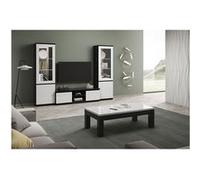 DEYTON - Ensemble Salon Complet Laqué Noir et Blanc Meuble TV + Vitrines avec Leds + Table Basse 127cm