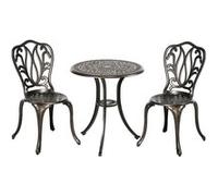 Outsunny Salon de jardin 2 places table ronde et chaises, aluminium, trou pour parasol, bronze