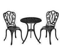 Outsunny Salon de jardin ensemble table ronde et chaises structure aluminium trou pour parasol Noir