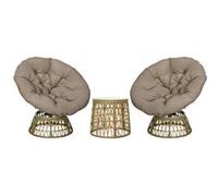 Ensemble salon de jardin - Outsunny - 3 pièces 2 fauteuils papasan pivotant 1 table ronde coussins - résine tressée - marron