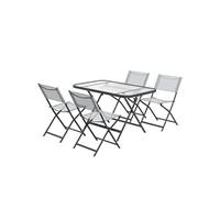 Outsunny Salon de jardin 5 pièces pliables 4 chaises textilène plateau verre trempé Gris