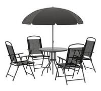 Outsunny – Ensemble salon de jardin 6 pcs: table ronde, 4 chaises pliables, parasol – Noir