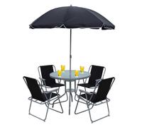 Ensemble salon de jardin 6 pièces | groupe de salle à manger de groupe de sièges | 1xtable, 4x chaises, 1x parasol | dimensions de la table env. H. 74 x W. 75 x D. 75 cm | Ensemble de jardin - Maxola
