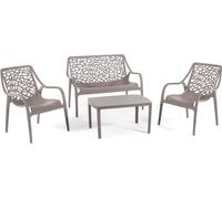 Ensemble salon de jardin avec banquette deux places, 2 fauteuils et table en résine renforcée de fibres de verre - design moderne, robuste et imperméable, idéal pour le jardin, la terrasse et la véran