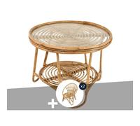 Ensemble salon de jardin bohème, 2 fauteuils rotin rond + table basse - jardili