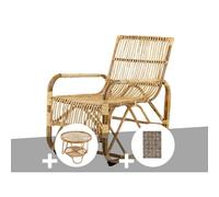 Ensemble salon de jardin bohème en rotin, fauteuil + table basse + tapis alexand