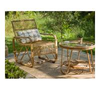 Ensemble salon de jardin bohème en rotin, fauteuil + table basse + tapis marrake
