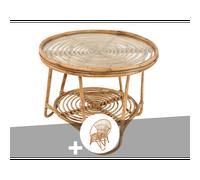 Ensemble salon de jardin bohème, fauteuil rotin rond + table basse - jardiline