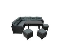 Ensemble d'angle en rotin avec table en matériau composite – Noir