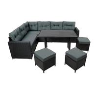 Ensemble d'angle en rotin avec table en matériau composite – Noir