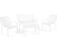 Ensemble salon de jardin comprenant un banc deux places, deux fauteuils et une table en résine renforcée de fibre de verre – design moderne, robuste et imperméable, idéal pour le jardin, la terrasse e