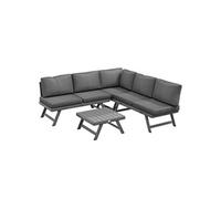 Outsunny Salon de jardin extérieur d'angle et convertible 4 pièces avec 2 banquettes, 1 fauteuil d'angle et 1 table basse, aluminium et acier mobilier de jardin pour balcon terrasse, gris