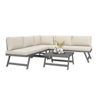 Outsunny Salon de jardin extérieur d'angle et convertible 4 pièces avec 2 banquettes, 1 fauteuil d'angle et 1 table basse, aluminium et acier mobilier de jardin pour balcon terrasse, beige