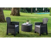 Ensemble salon de jardin Dolce Vita avec coussins 2 fauteuils et table de rangement : Gris anthracite