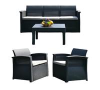 Ensemble salon de jardin en rotin banquette 3 places, 2 fauteuils et table